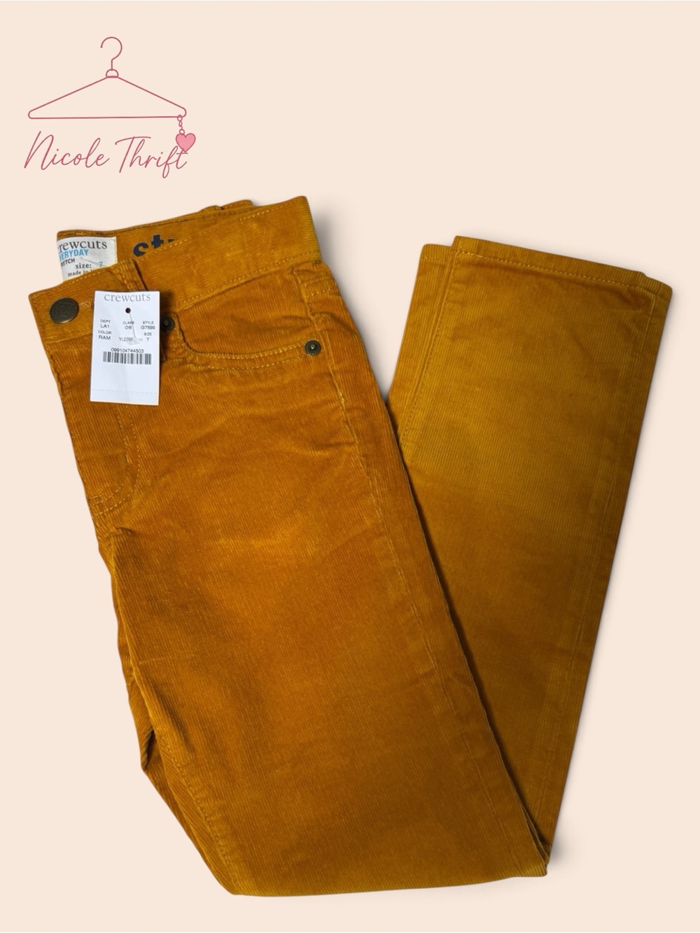 NWT J.Crew Crewcuts Boys Size 7 Mustard Stretch Corduroy Pants